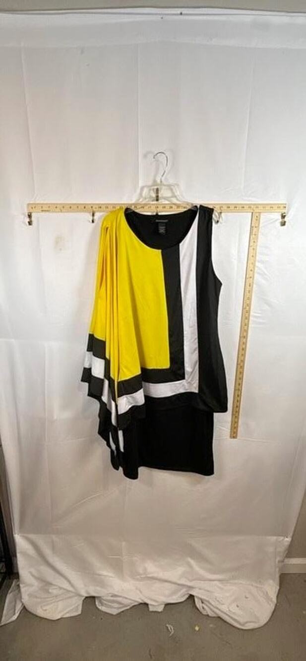Ashley Stewart Womens 14/16 Dress Yellow Black Colorblock Asymmetric Cape Plus
